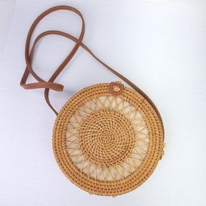 Woven Rattan Round Boho Straw Shoulder Bag Hollow Messenger Crossbody Bags Purse